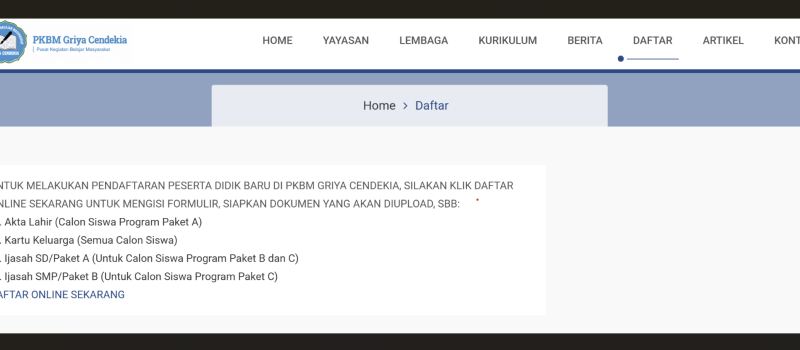 Makin Mudah Daftar di PKBM Griya Cendekia, Pendaftaran Kini Bisa Dilakukan Secara Online